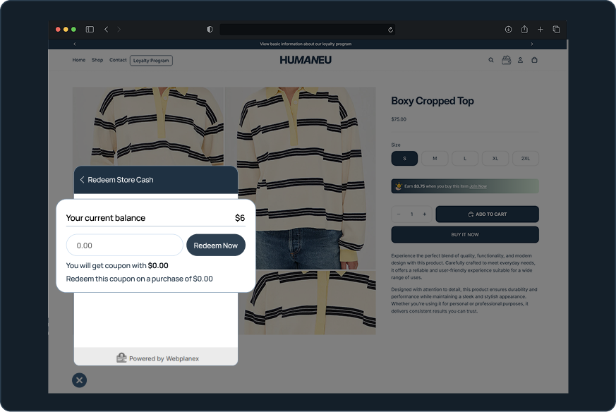 Earn and Redeem Interface